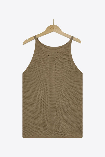 Openwork Grecian Neck Knit Tank Top