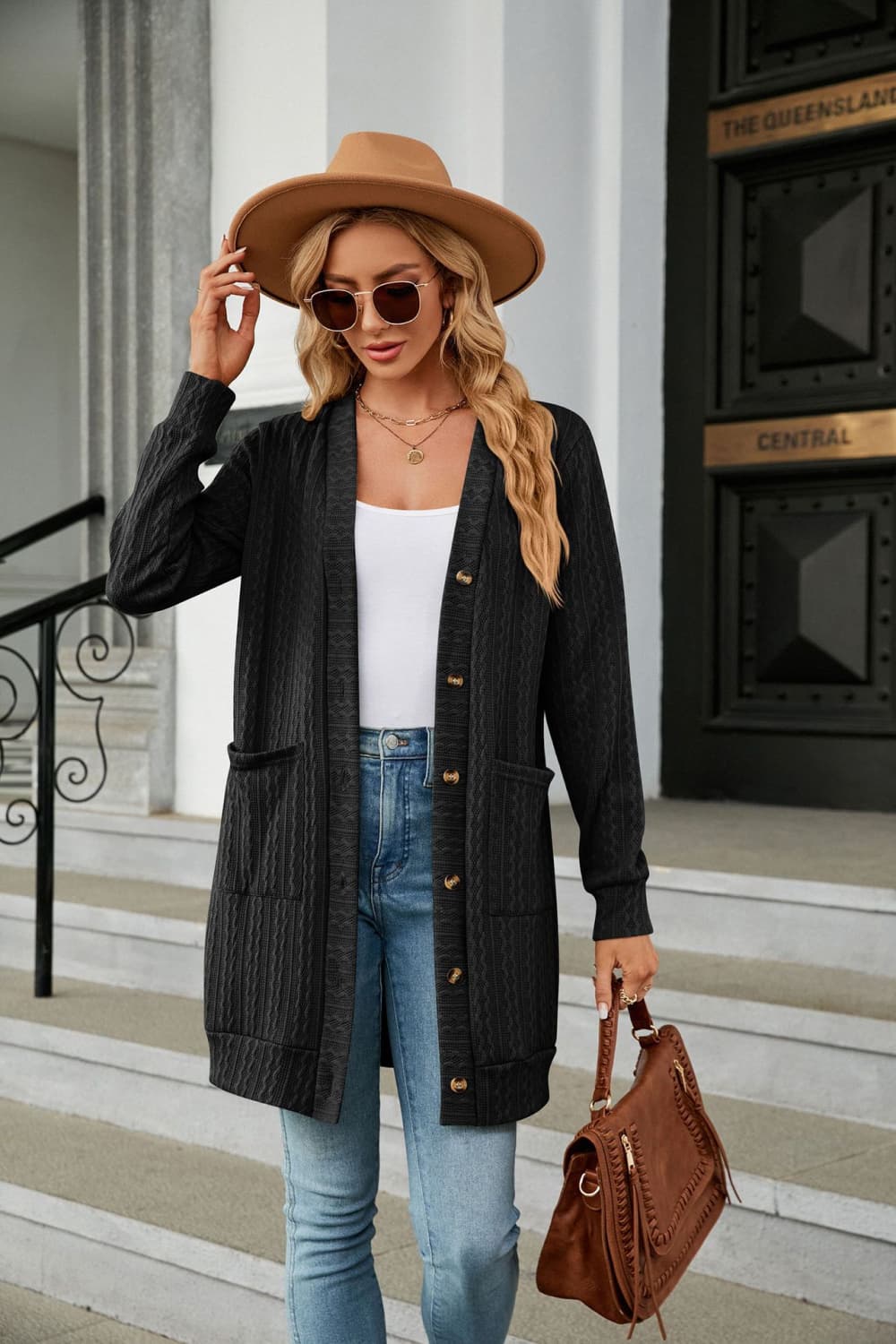 button down longline cardigan with pockets