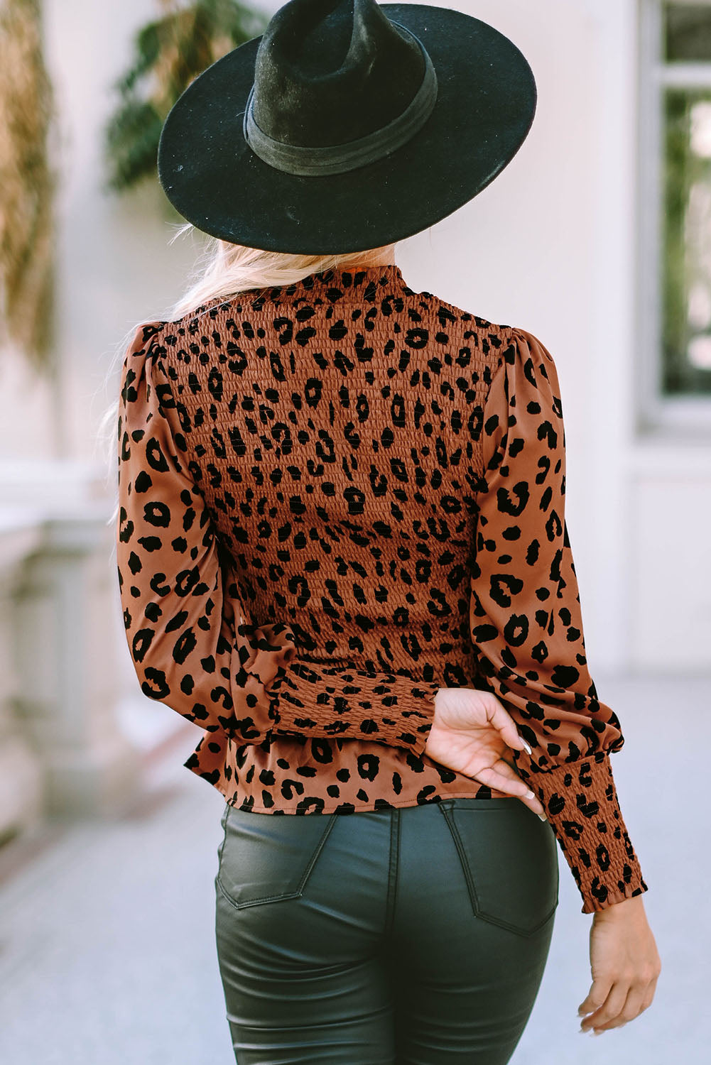 leopard smocked peplum top