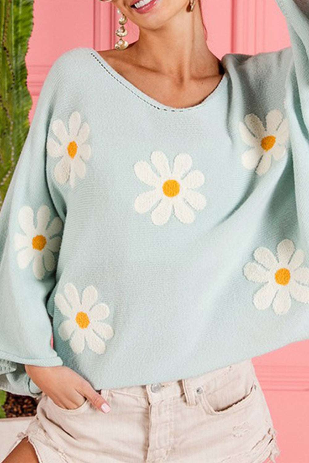 flower pattern long sleeve sweater