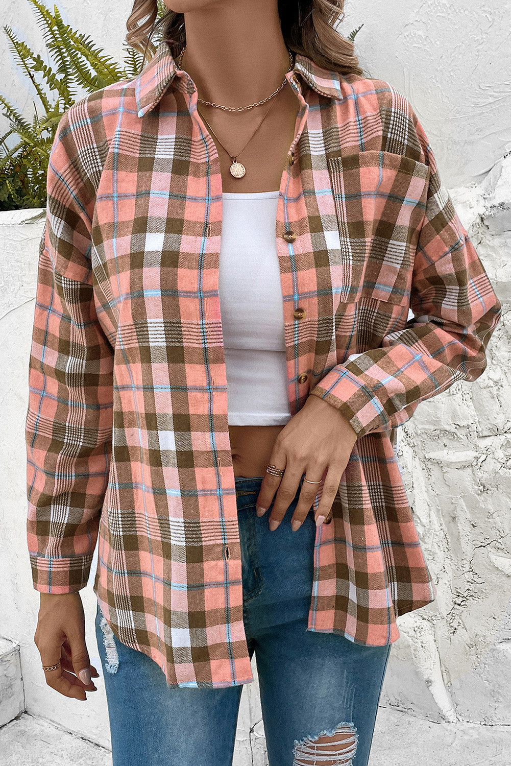 plaid collared neck long sleeve button-up shirt