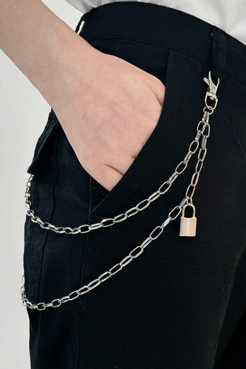 double layered iron chain belt with lock charm