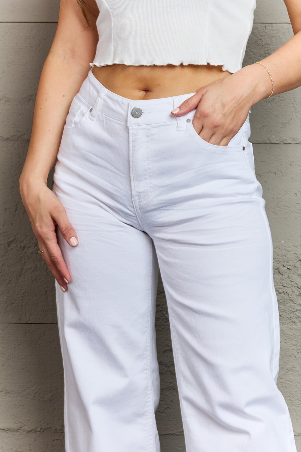 risen raelene full size high waist wide leg jeans in white