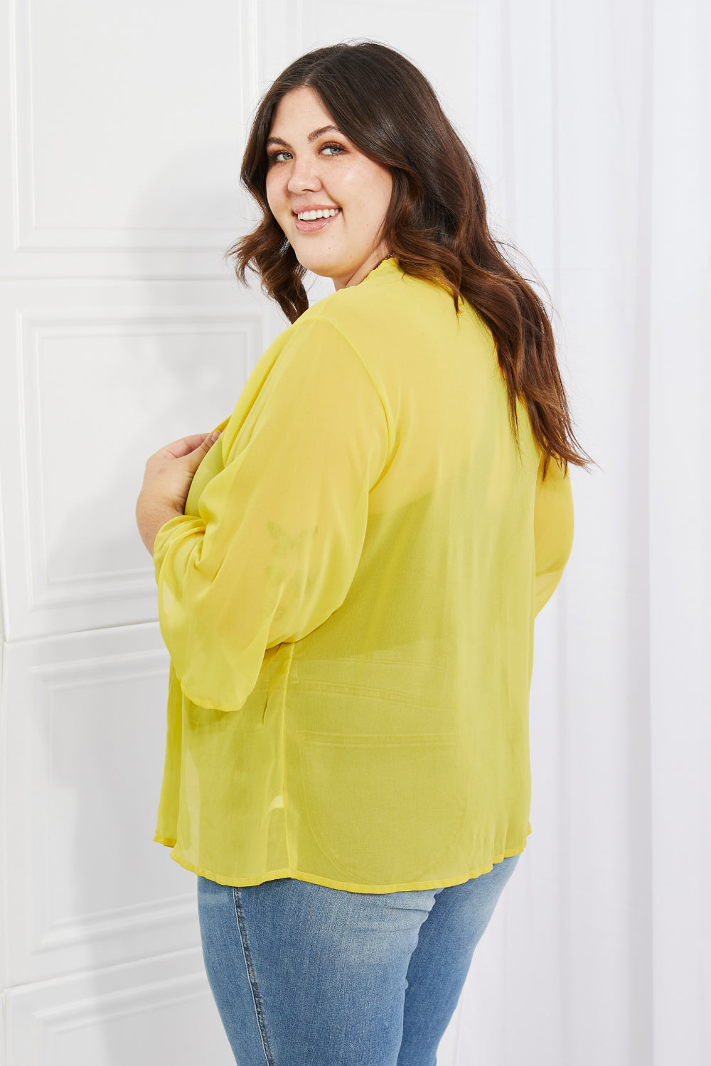 melody just breathe full size chiffon kimono in yellow