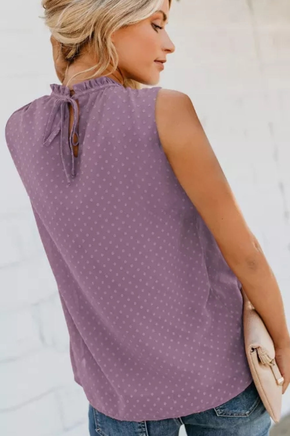 smocked tie back frill trim tank