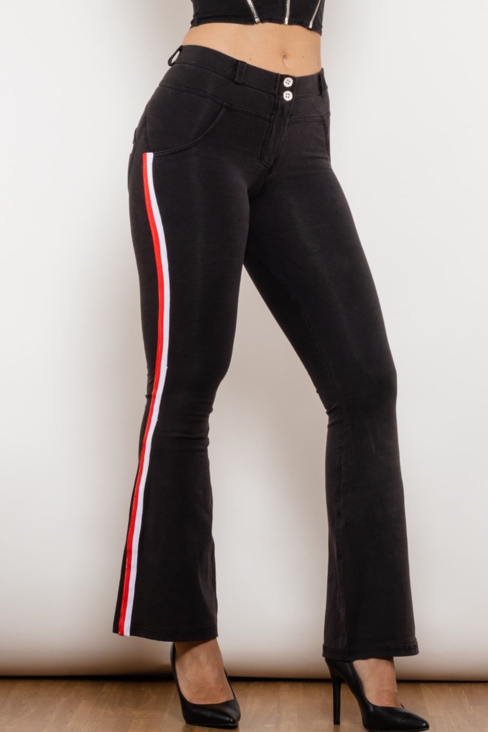 side stripe contrast bootcut jeans