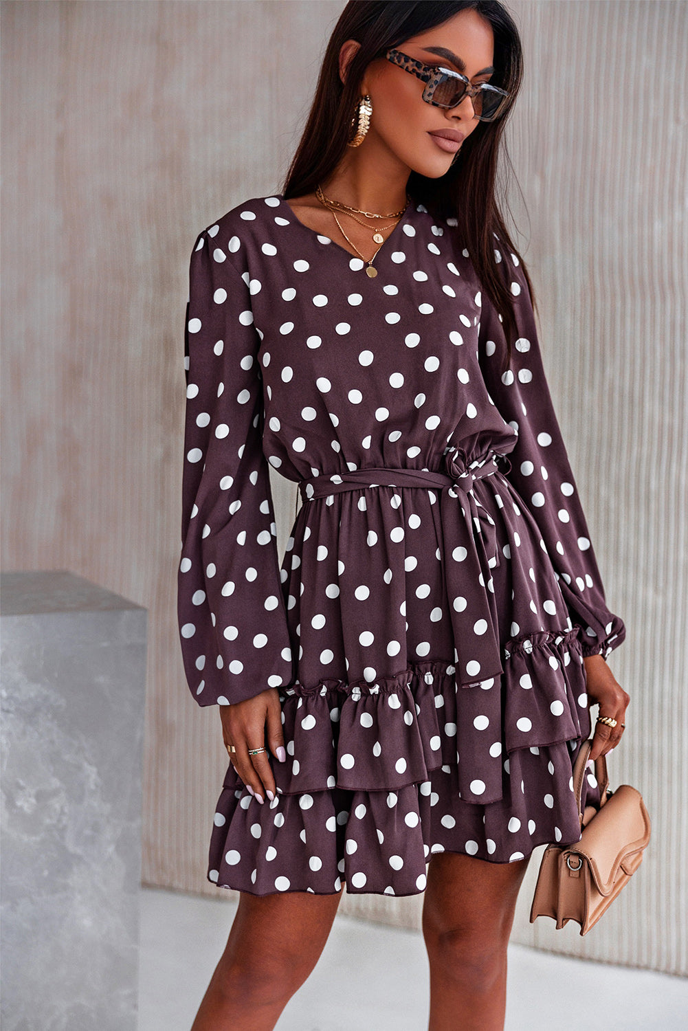 polka dot tie waist mini dress