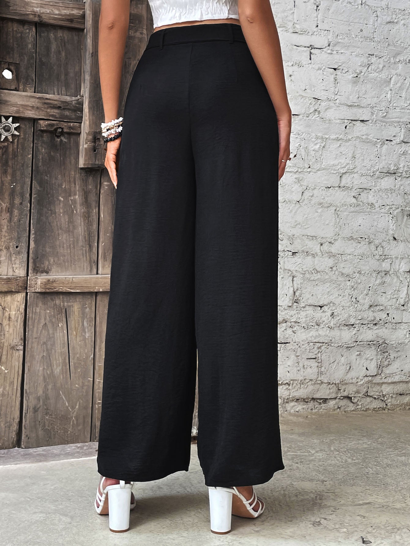 ruched high waist wide leg pants