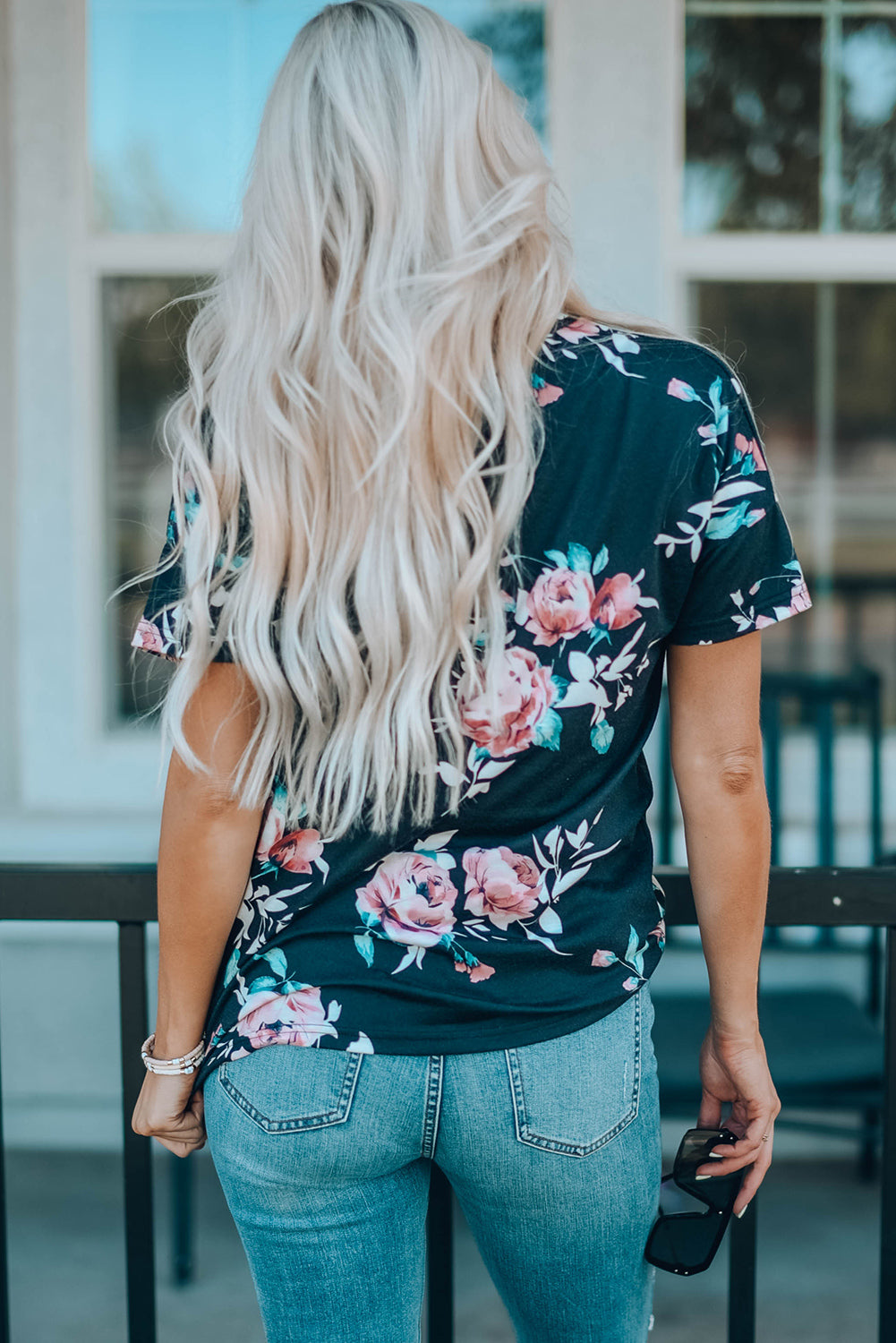 floral round neck short sleeve tee