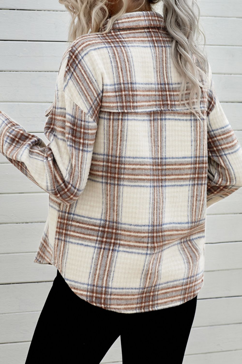 double take plaid half-zip collared curved hem sweatshirt