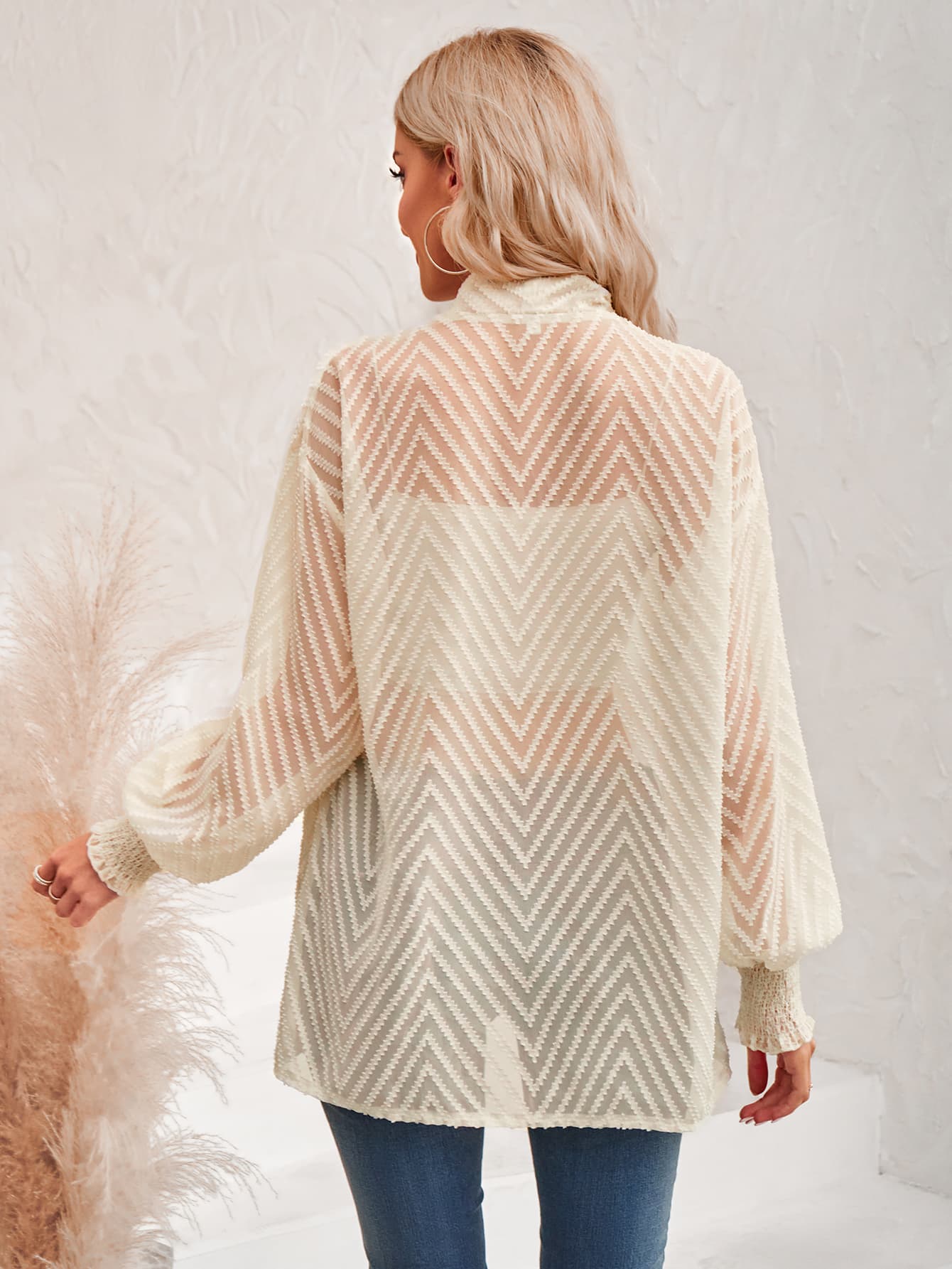 lantern sleeve open front sheer cardigan