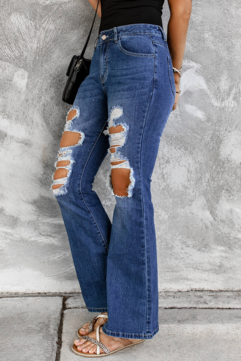 baeful distressed high waist flare jeans