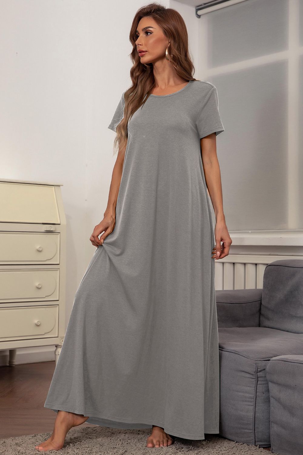 round neck short sleeve maxi dress