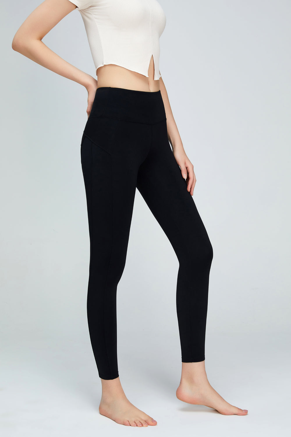seam detail wide waistband sports leggings