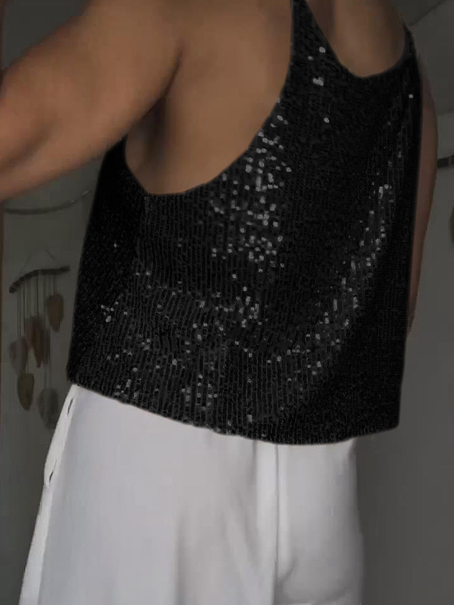 sequin deep v tank