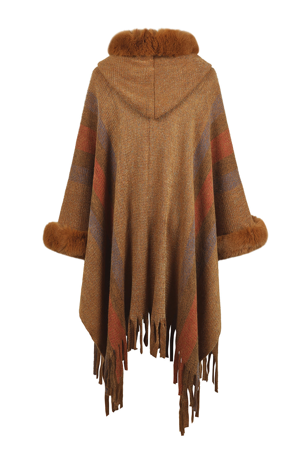 color block fringe detail poncho