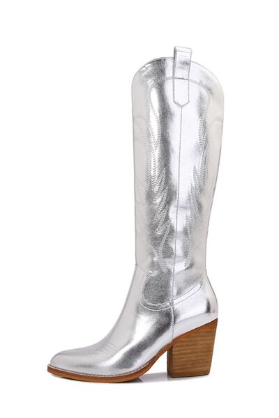 melody metallic knee high cowboy boots