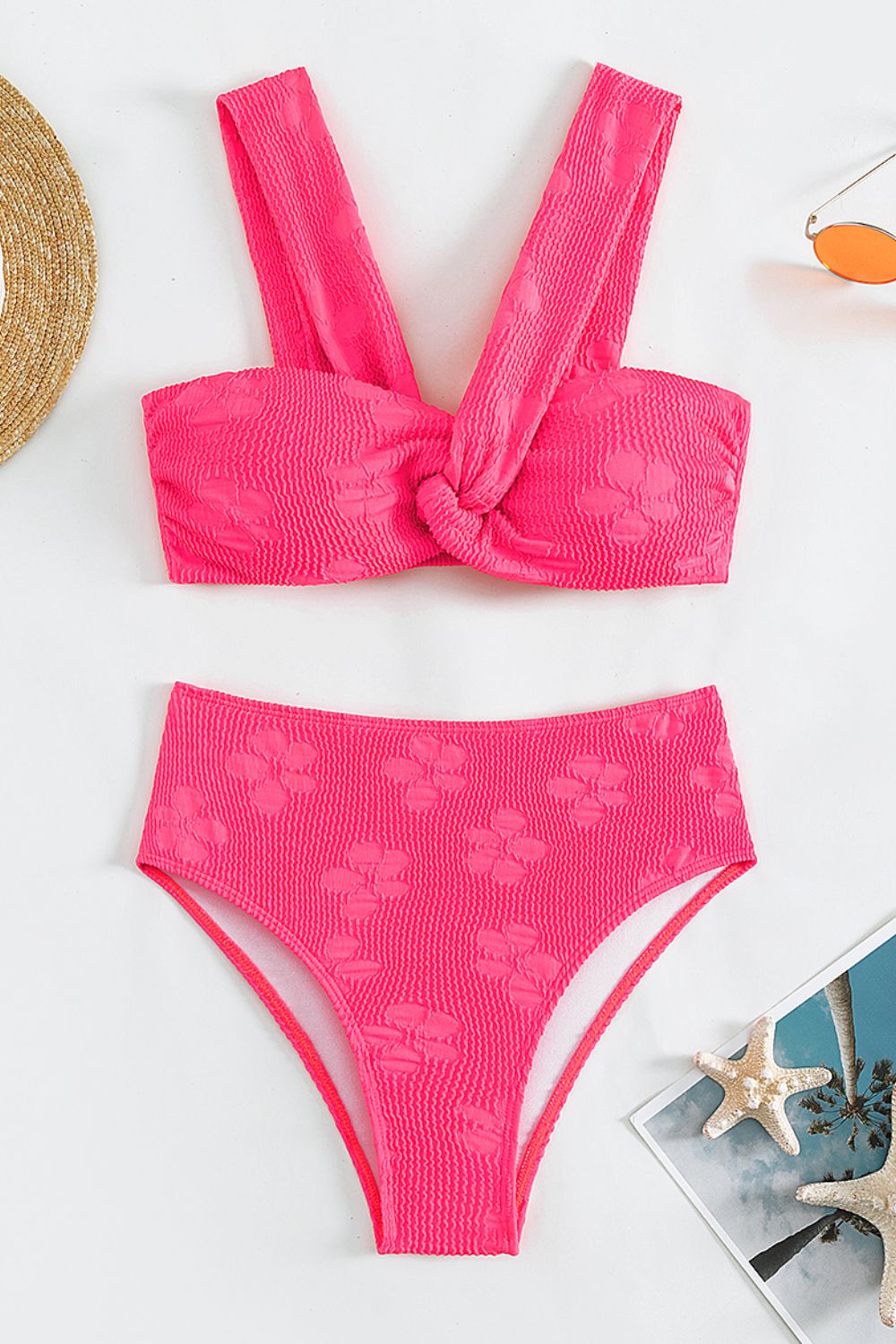 textured twisted detail bikini set