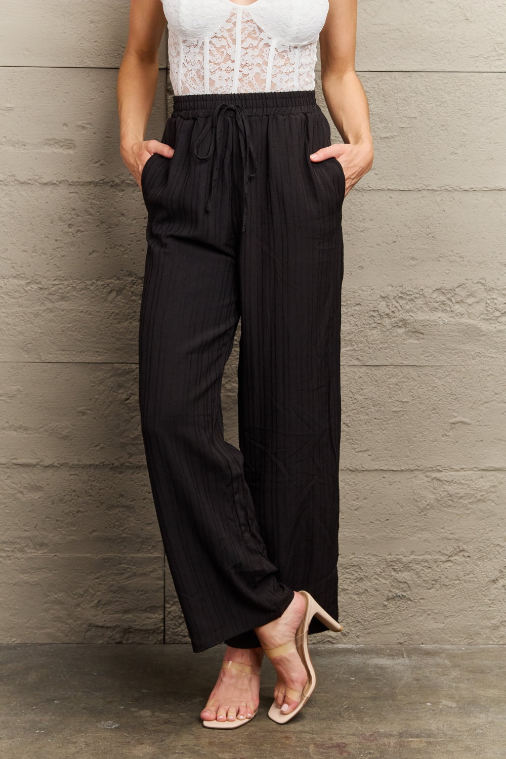 tie waist long pants