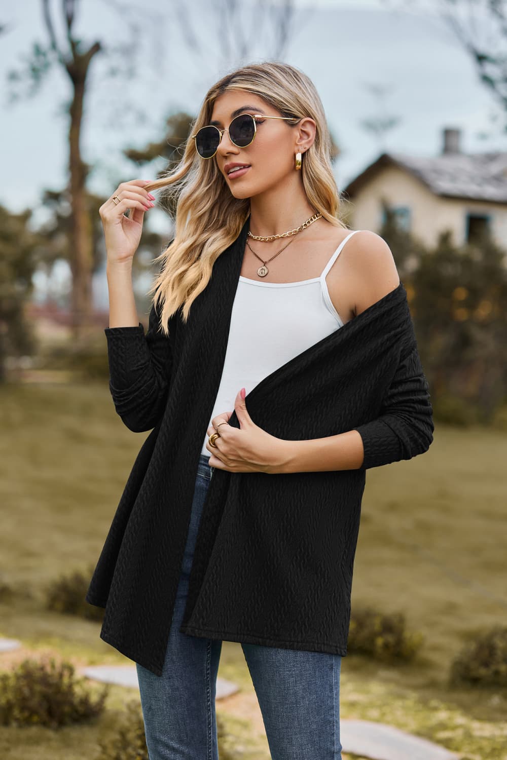 open front long sleeve cardigan