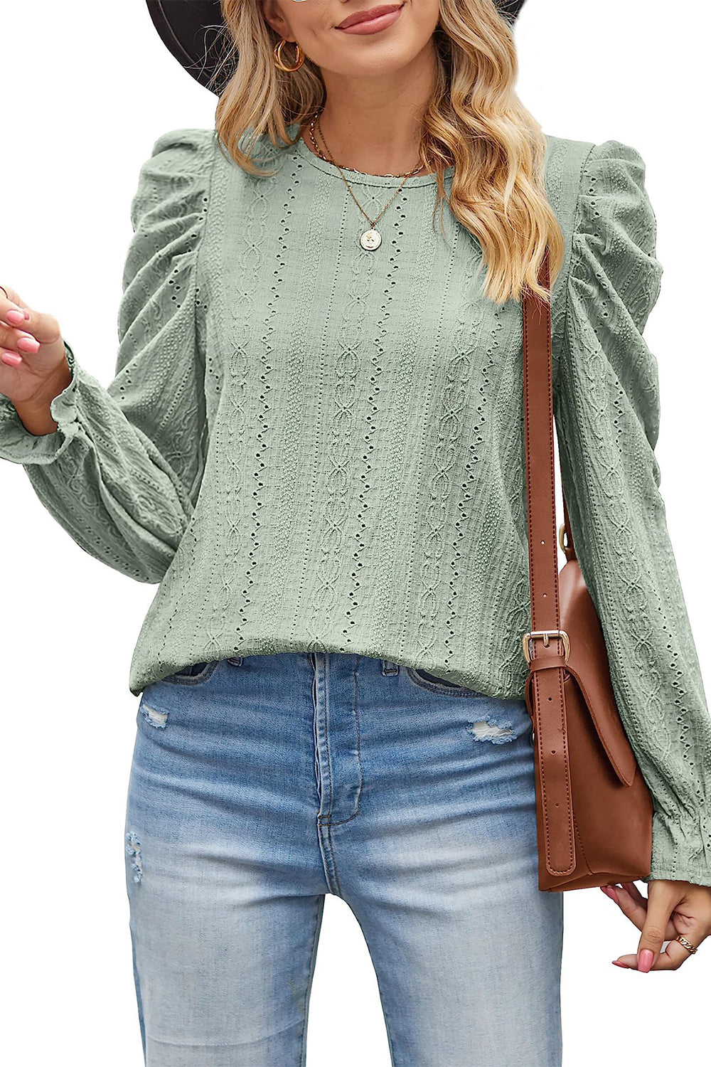 round neck puff sleeve blouse