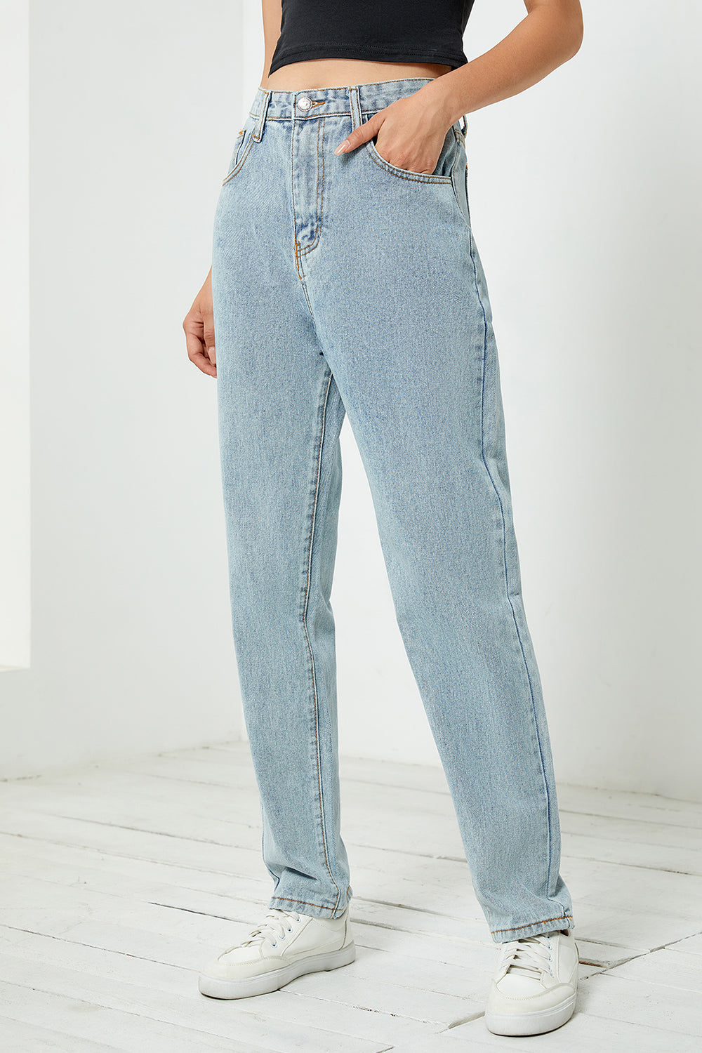 high waist straight leg jeans