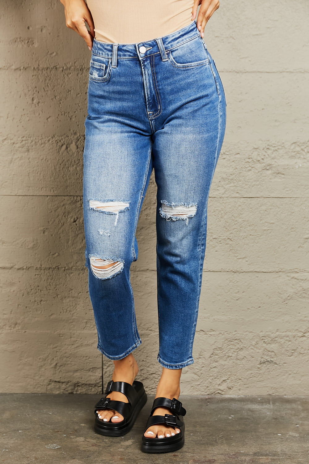 bayeas high waisted cropped dad jeans