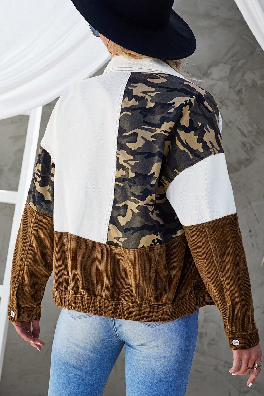 leopard color block button-up corduroy shacket