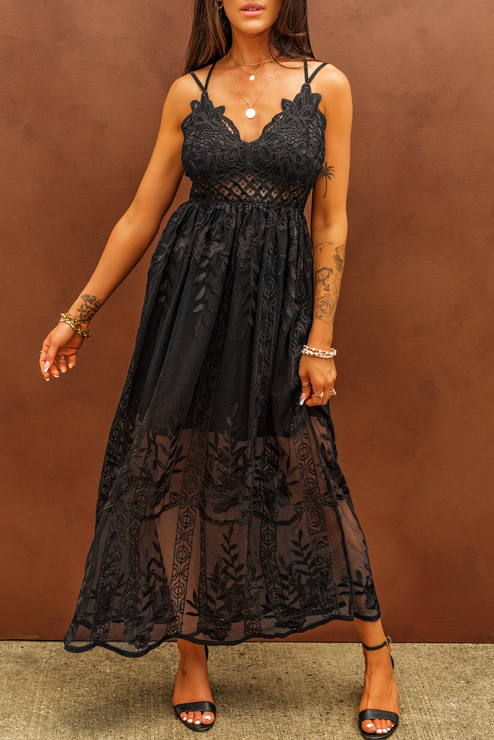 lace crisscross back sleeveless maxi dress