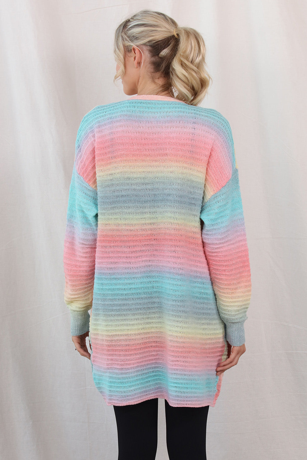 gradient dropped shoulder longline cardigan