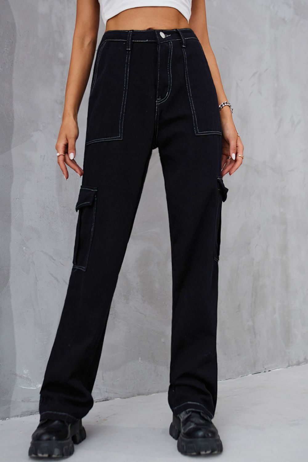 baeful long straight leg jeans with pockets