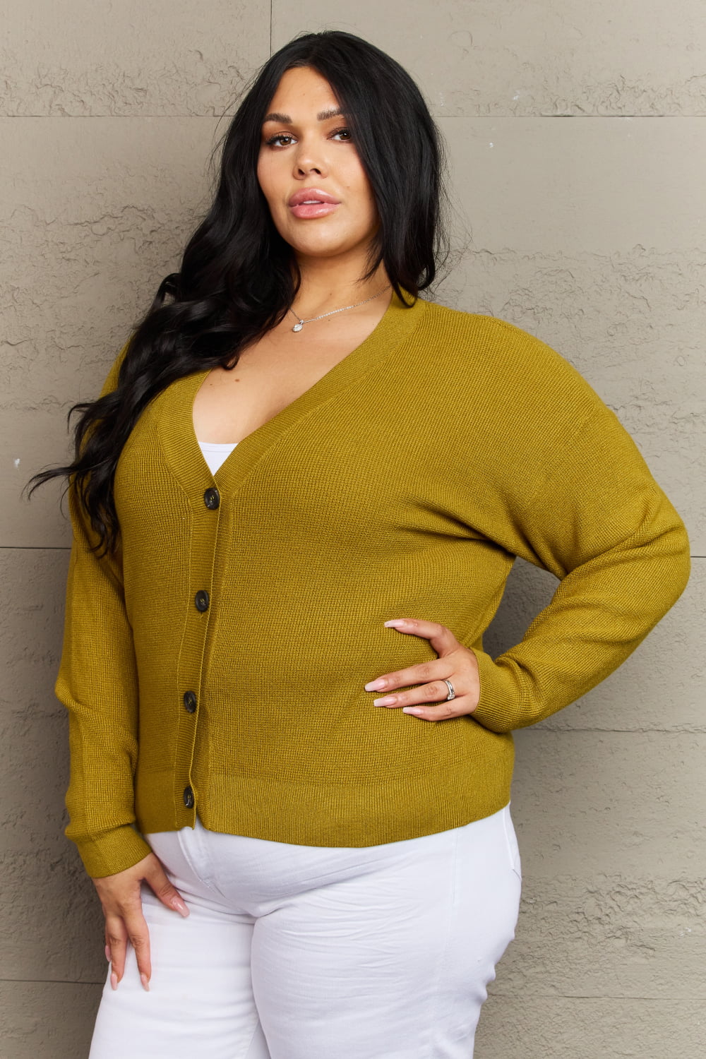 zenana kiss me tonight full size button down cardigan in chartreuse