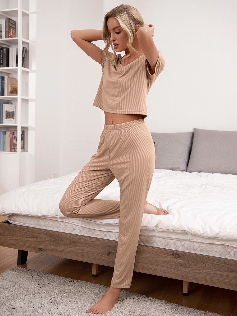 round neck short sleeve top and pants lounge set