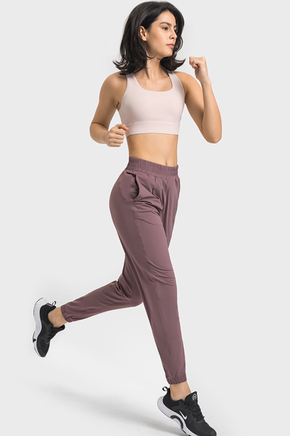 elastic waist yoga joggers with pockets