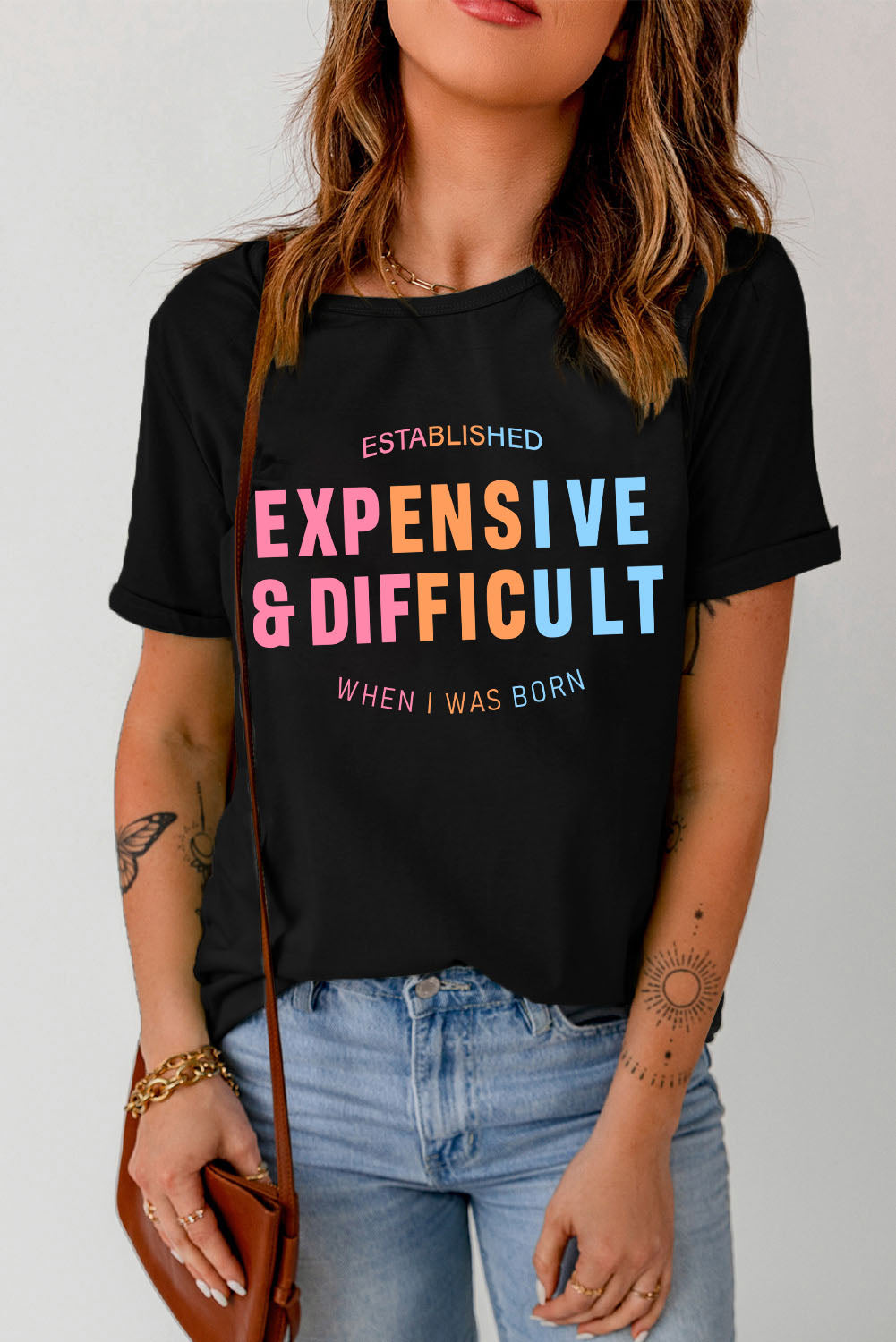 slogan graphic cuffed sleeve tee