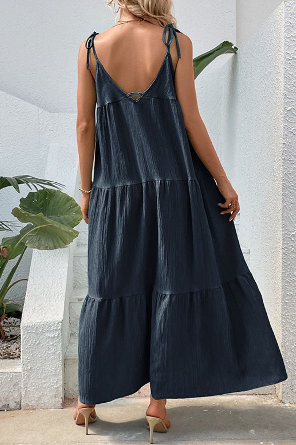 tie-shoulder tiered maxi dress