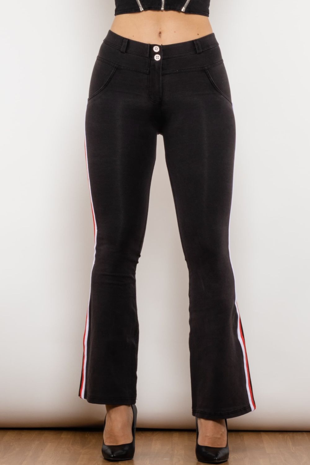 side stripe contrast bootcut jeans