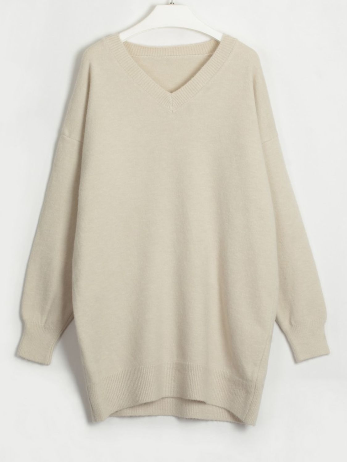 v-neck dropped shoulder sweater dress