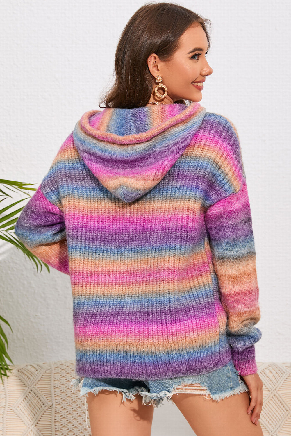 multicolor dropped shoulder hooded sweater