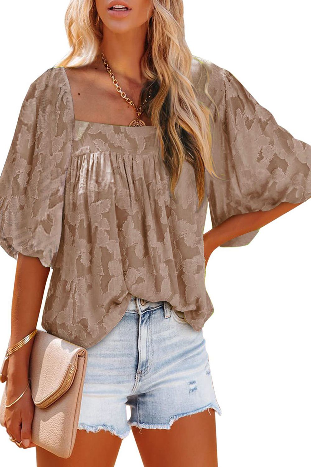 square neck puff sleeve blouse