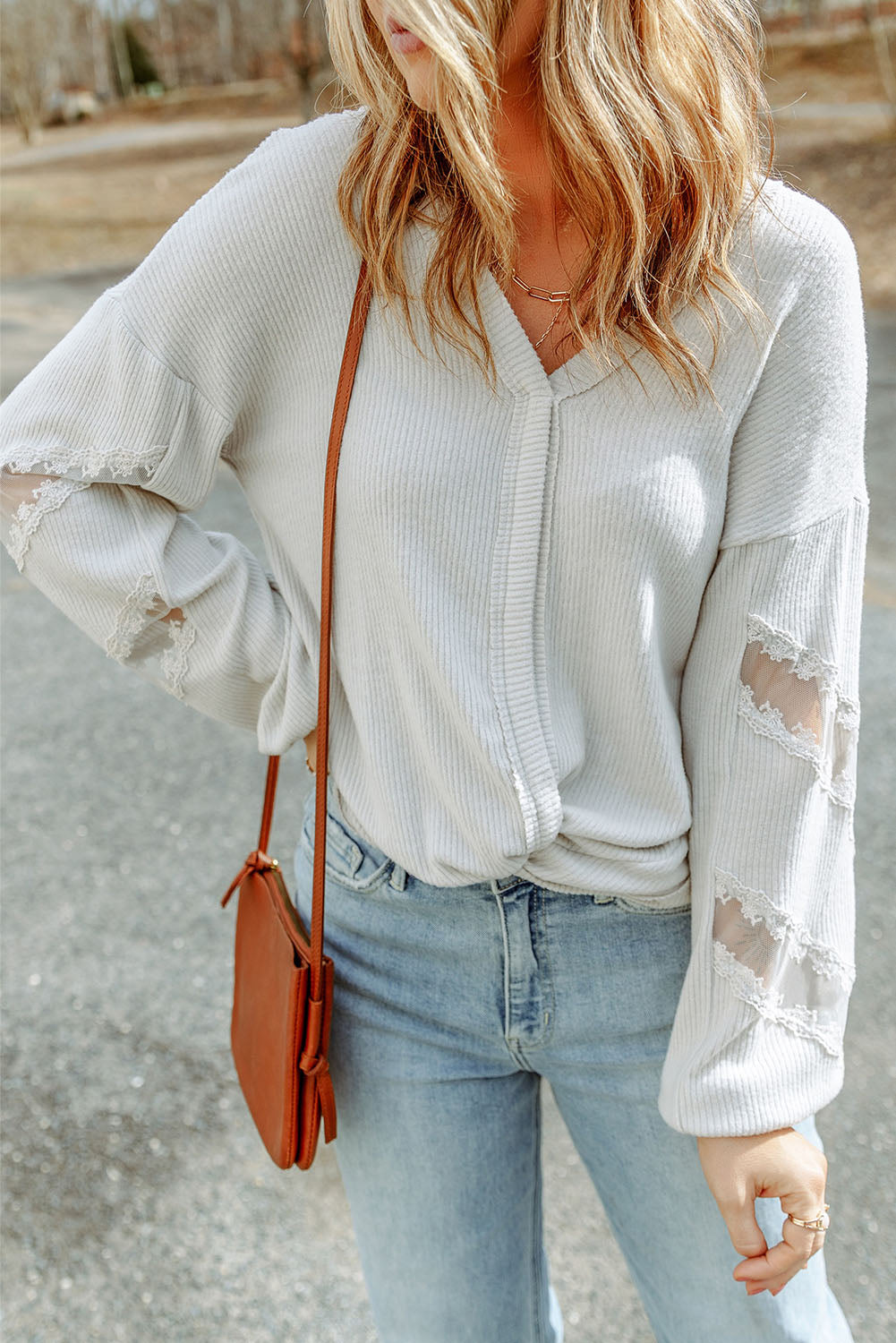 v-neck dropped shoulder blouse