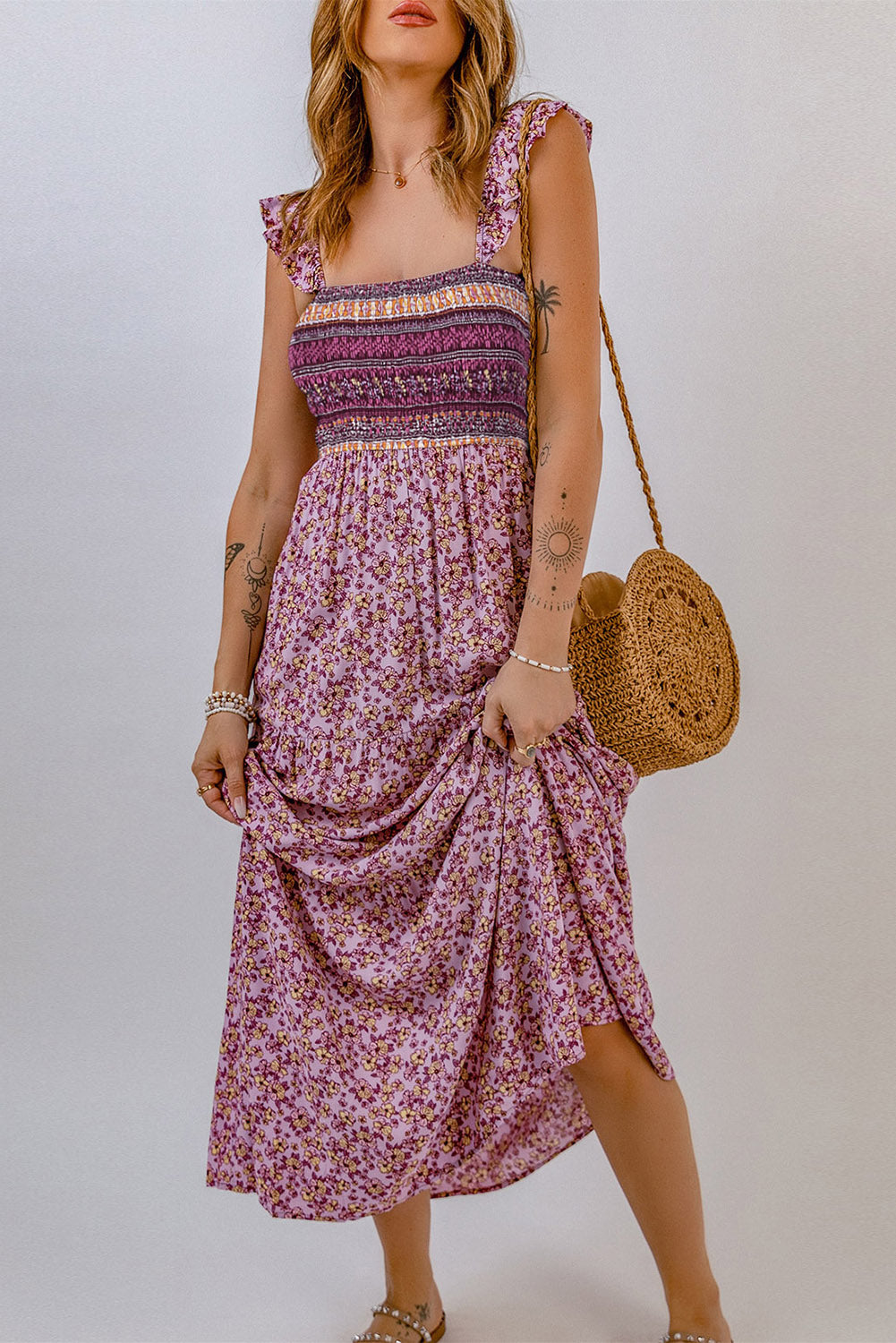 floral square neck maxi dress