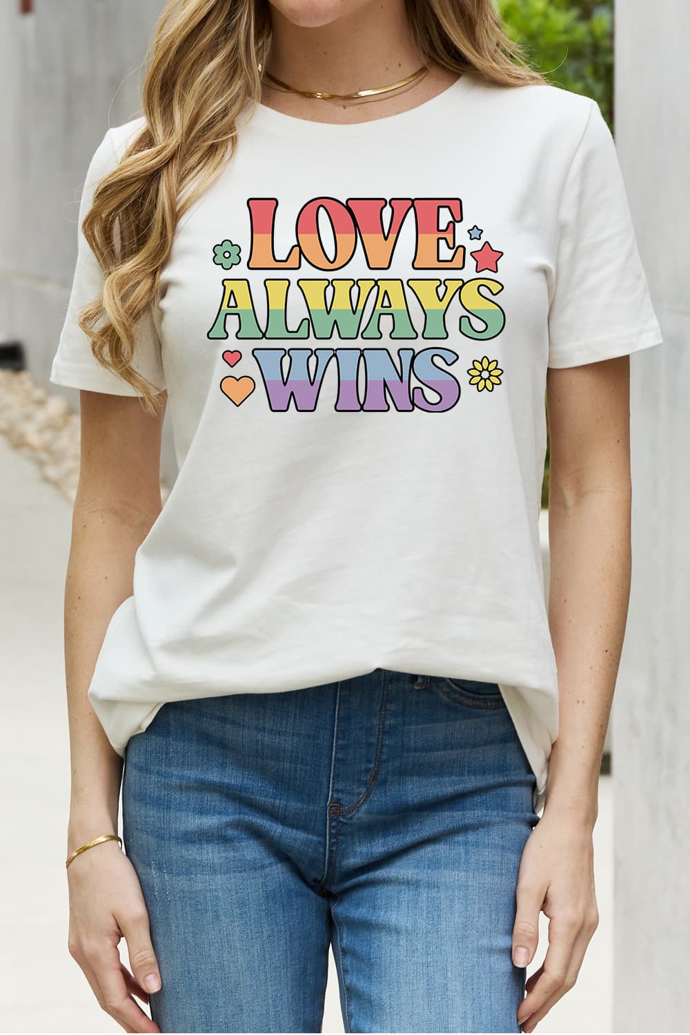 simply love full size love always wins graphic cotton tee