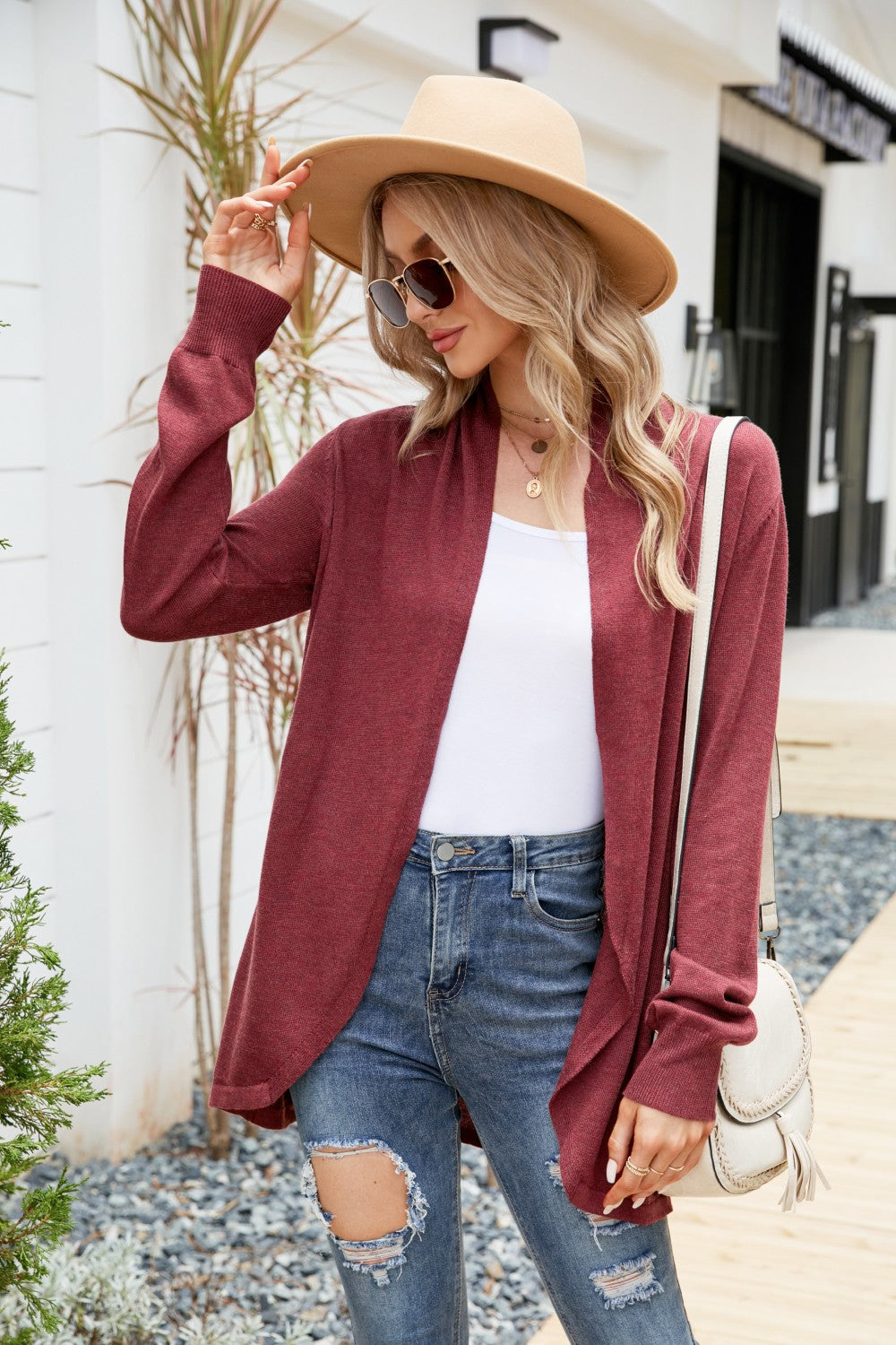 open front long sleeve longline cardigan