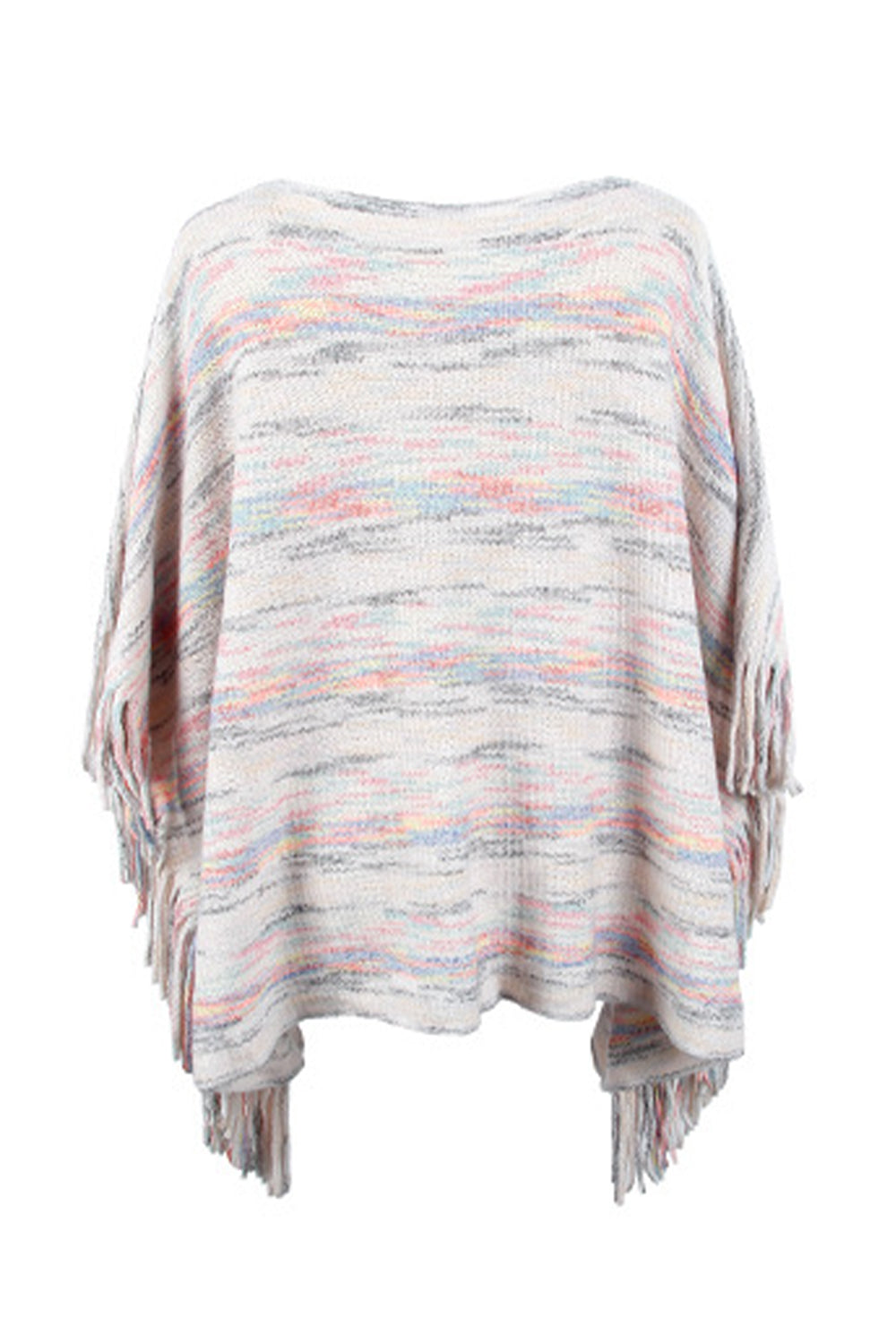 round neck fringe detail sleeve poncho