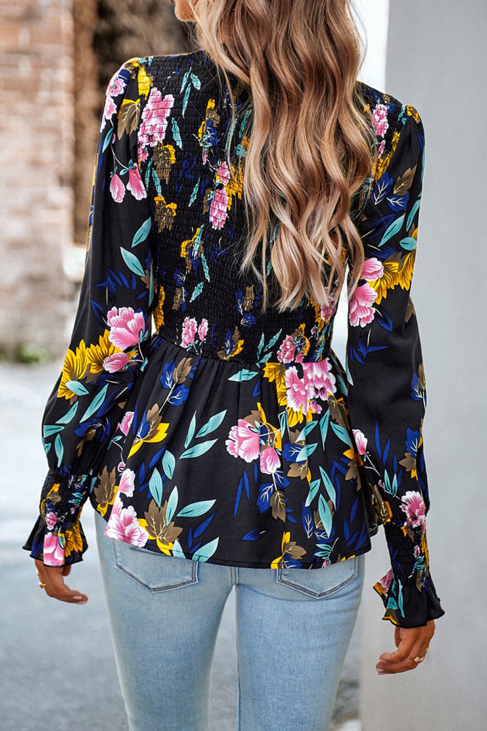 round neck flounce sleeve peplum top