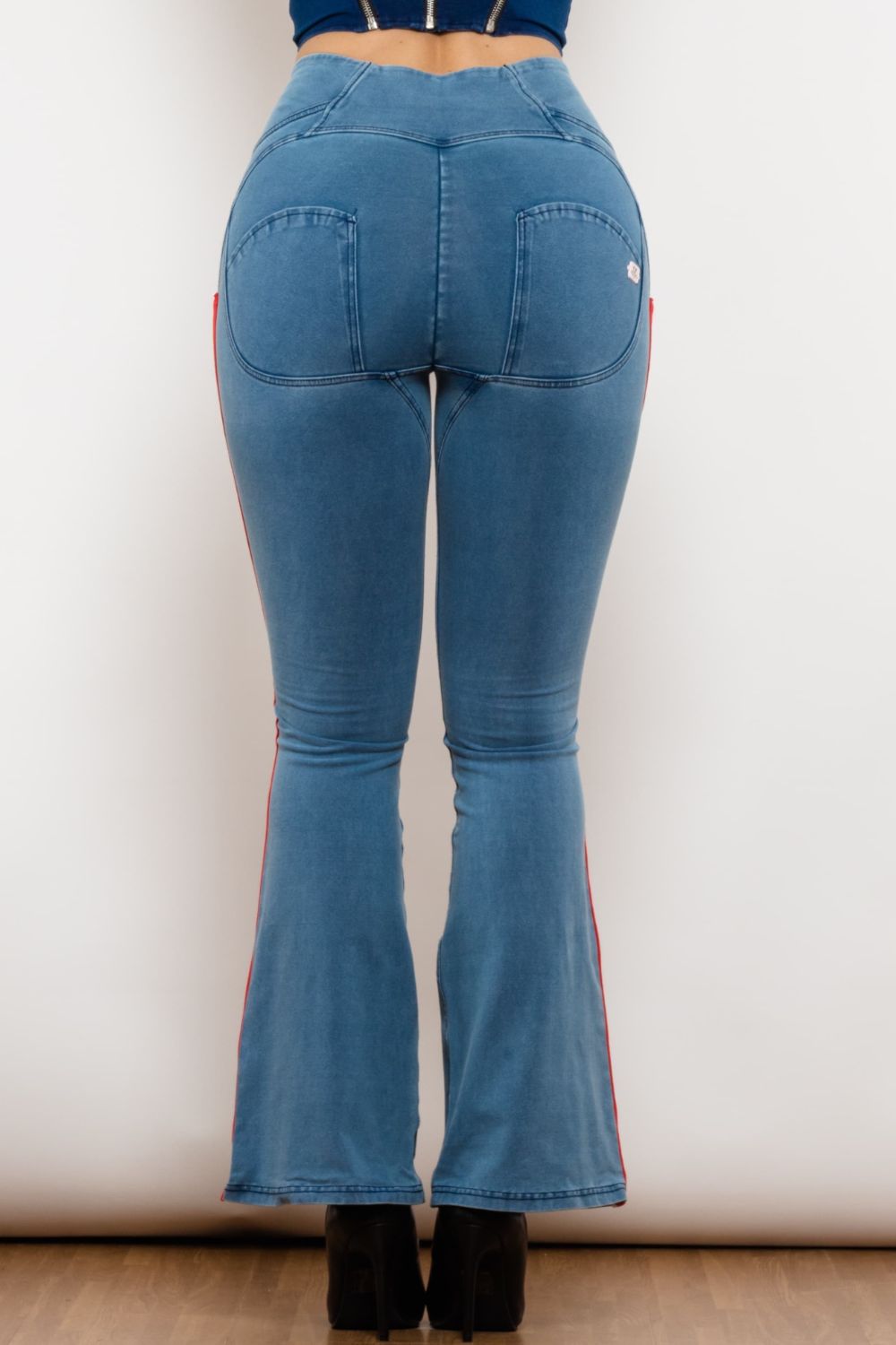 side stripe zip closure bootcut jeans