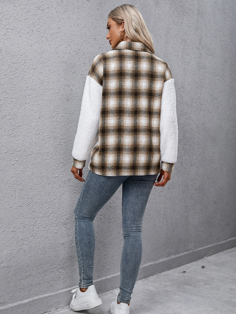 plaid collared neck button down jacket