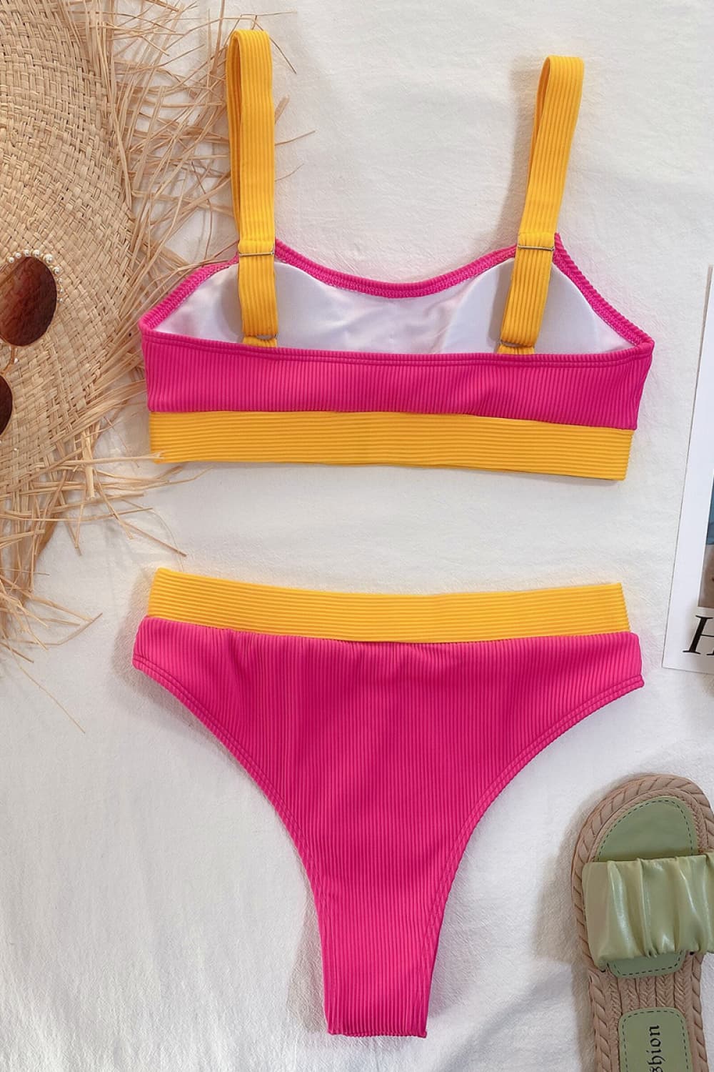 color block scoop neck bikini set
