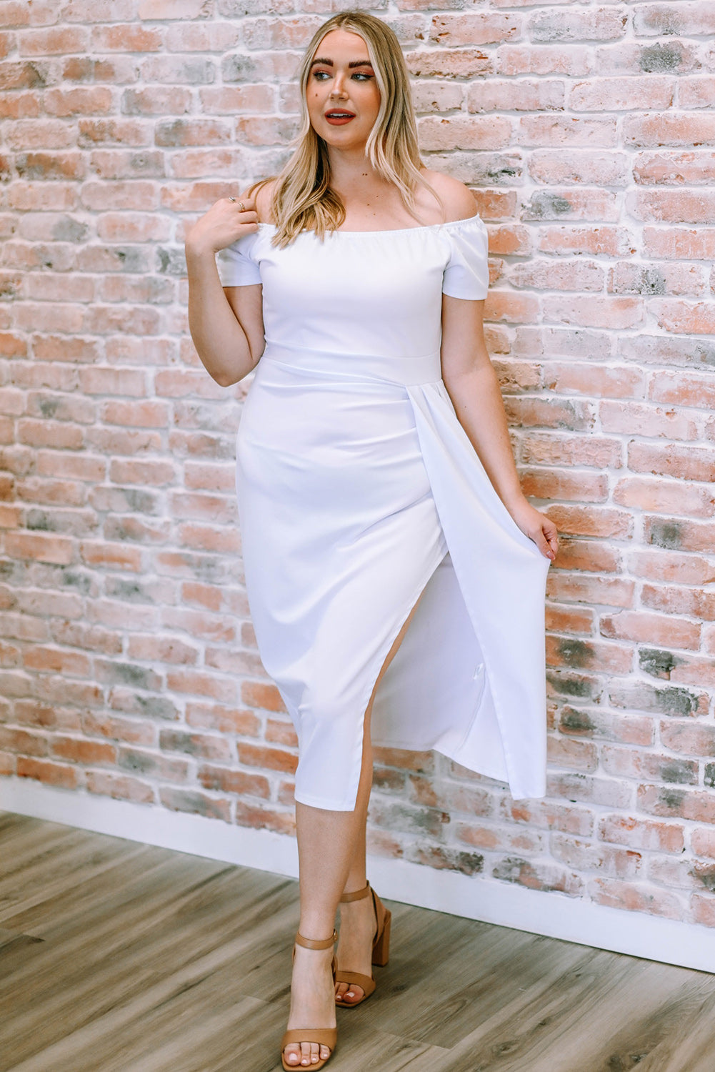 off-shoulder short sleeve split dress